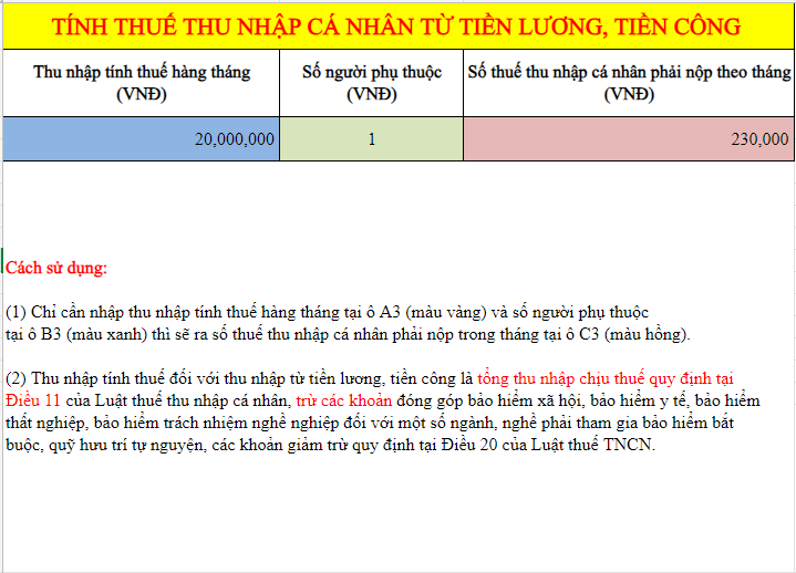 Mẫu tính thuế TNCN